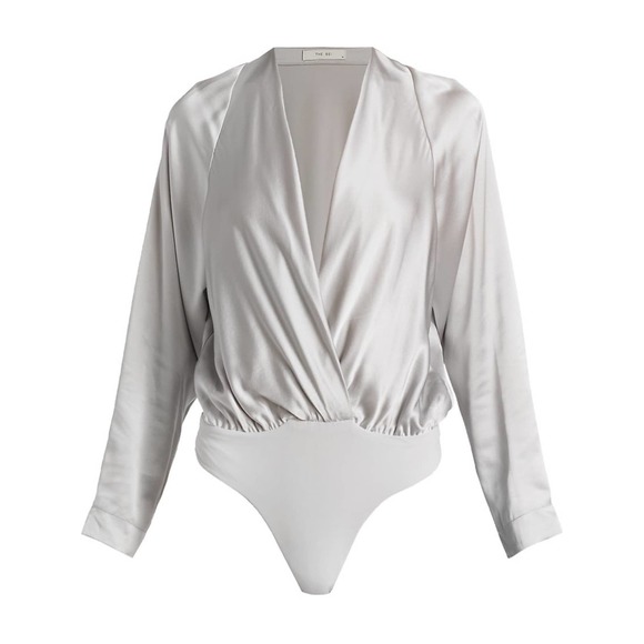 NWT The Sei Platinum Raglan-Sleeve Silk Wrap Bodysuit Size 0 - Picture 3 of 9